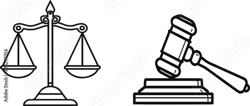 Legal Symbols Depicting Justice with Gavel and Scales of Law