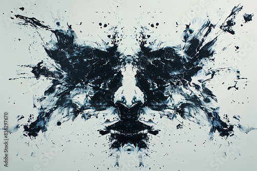 An inkblot test with black ink on white paper in the shape of a human face