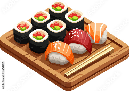 Delicious Assortment of Sushi Rolls on Wooden Platters
