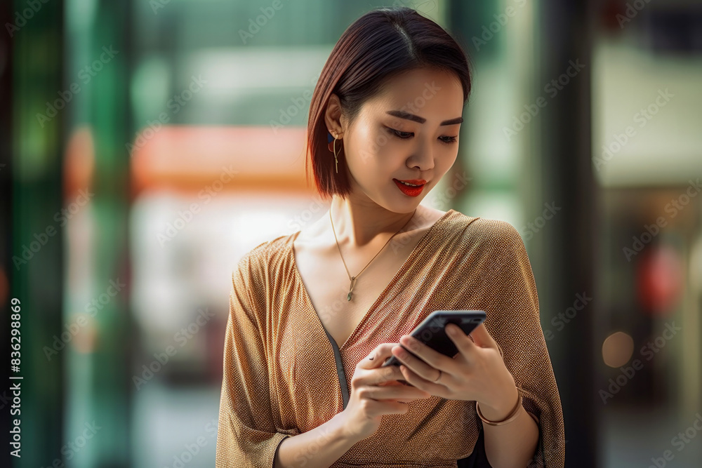 Fototapeta premium Asian girl using smartphone