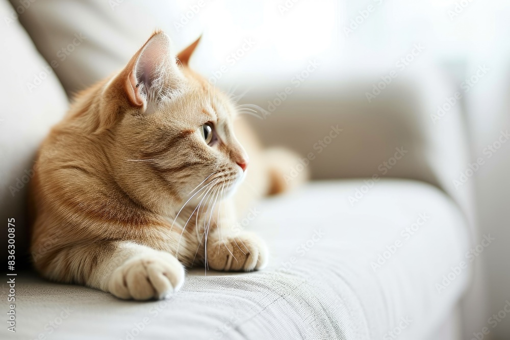 Naklejka premium Cozy Feline Resting on Couch