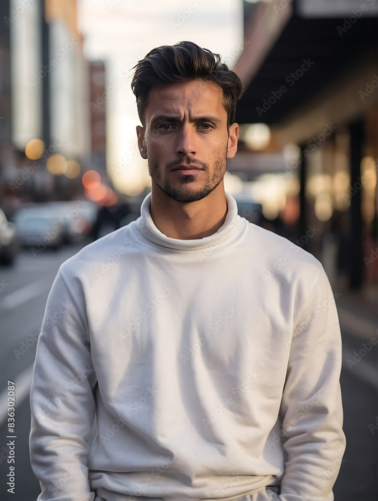Handsome man in white sweatshirt mockup Handsome man in white sweatshirt mockup