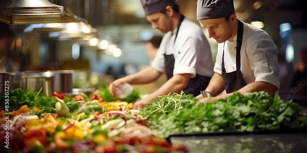 Chefs bustling in a restaurant kitchen with a blurred background. Concept Culinary Chaos, Busy Chefs, Restaurant Kitchen, Blurred Background Chefs bustling in a restaurant kitchen with a blurred background. Concept Culinary Chaos, Busy Chefs, Restaurant Kitchen, Blurred Background