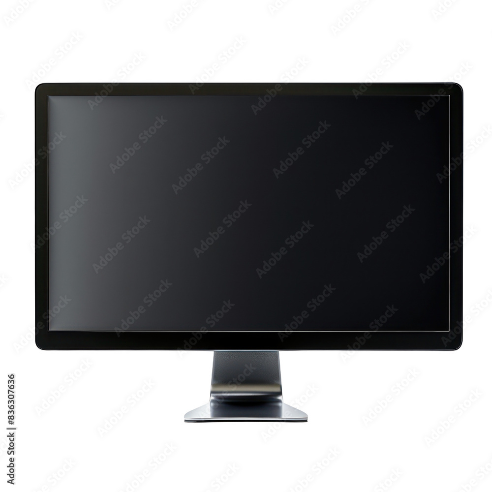 A sleek and modern computer monitor with a black screen, perfect for any office or home workspace. transparent backgrounds A sleek and modern computer monitor with a black screen, perfect for any office or home workspace. transparent backgrounds