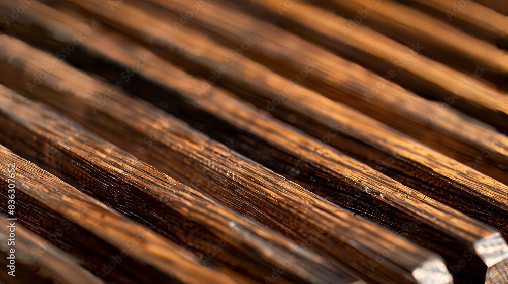 Fototapeta premium A macro shot of the 25mm slats' textured surface reveals intricate grain patterns and subtle imperfections.