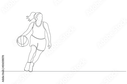 Wallpaper Mural Professional basketball player continuous line drawing. Girl playing basketball outline vector isolated on white background. Torontodigital.ca