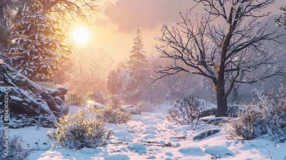 Naklejka premium Uncommon snow covered scenery in the morning