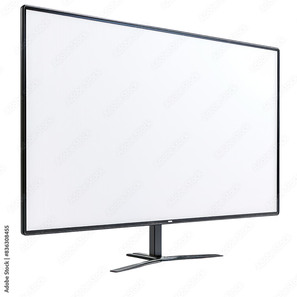 Naklejka premium Modern widescreen computer monitor with a sleek black frame and stand on a white background. Perfect for office or home use. transparent backgrounds