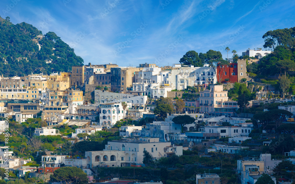 Naklejka premium Beautiful view of Capri, Italy, captured before sunset