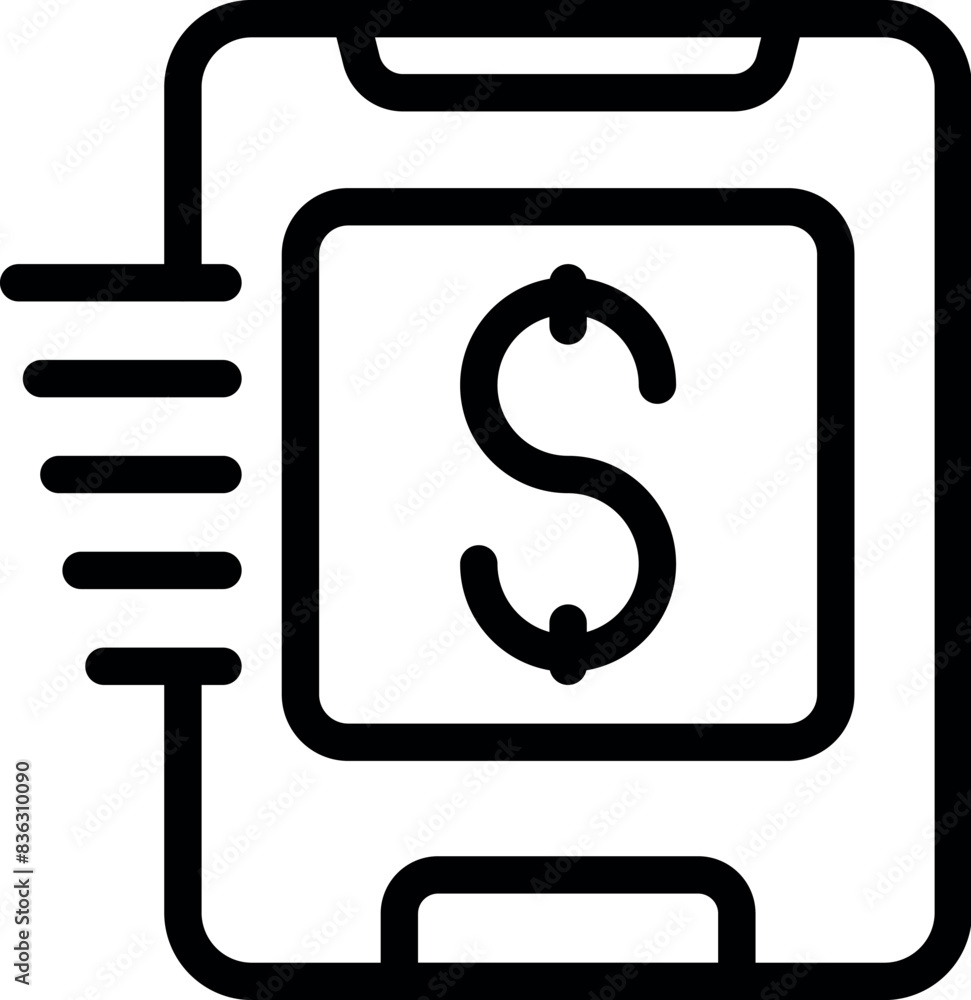 Illustration of a simple black and white financial report icon with dollar sign, clipboard, and ledger drawing in vector outline graphic style Illustration of a simple black and white financial report icon with dollar sign, clipboard, and ledger drawing in vector outline graphic style