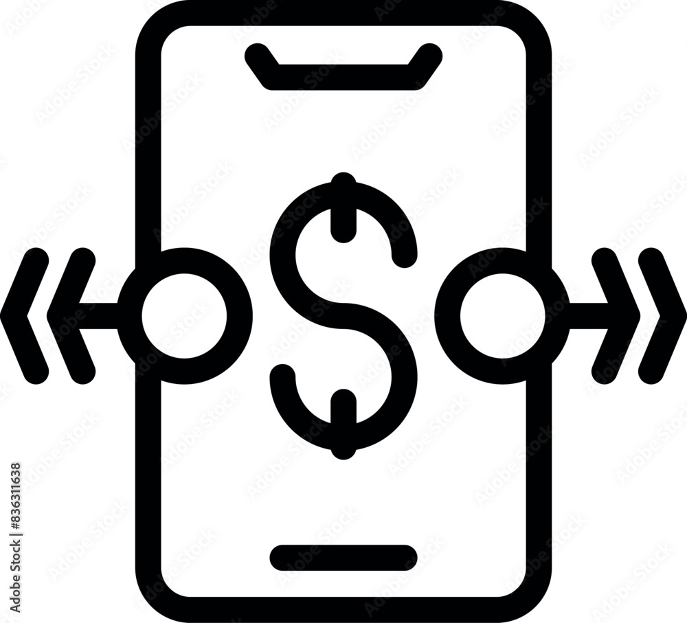 Vector illustration of a smartphone with a dollar sign and arrows symbolizing mobile transactions Vector illustration of a smartphone with a dollar sign and arrows symbolizing mobile transactions