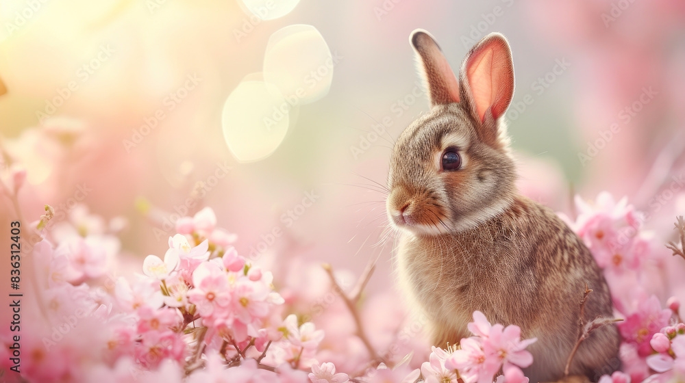 Fototapeta premium Fluffy Delight: Bunny Bliss Among Flowers