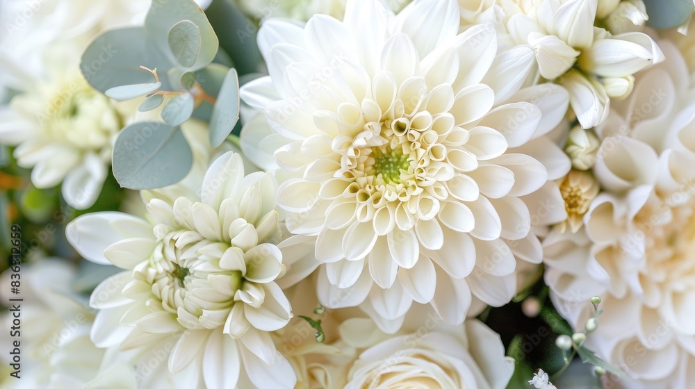 A close up image of the white chrysanthemum bridal bouquet A close up image of the white chrysanthemum bridal bouquet