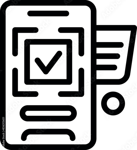 Modern and minimalist flat design vector illustration of an online mobile shopping icon. This black and white icon represents digital purchase, ecommerce, and consumerism on a smartphone app