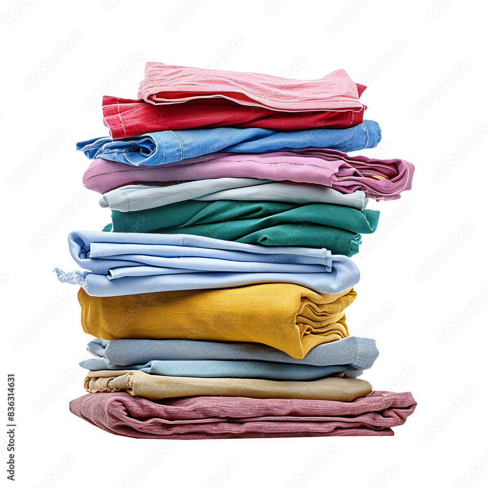 Stack of colorful folded clothes on transparent background Stack of colorful folded clothes on transparent background