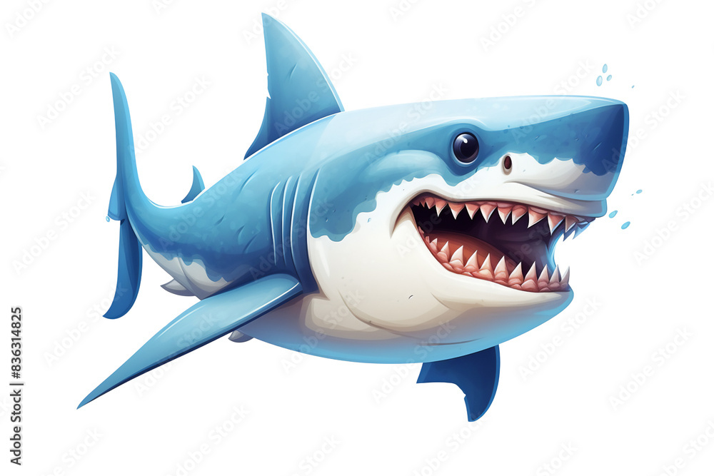 A cartoon shark with a big smile and a friendly expression A cartoon shark with a big smile and a friendly expression