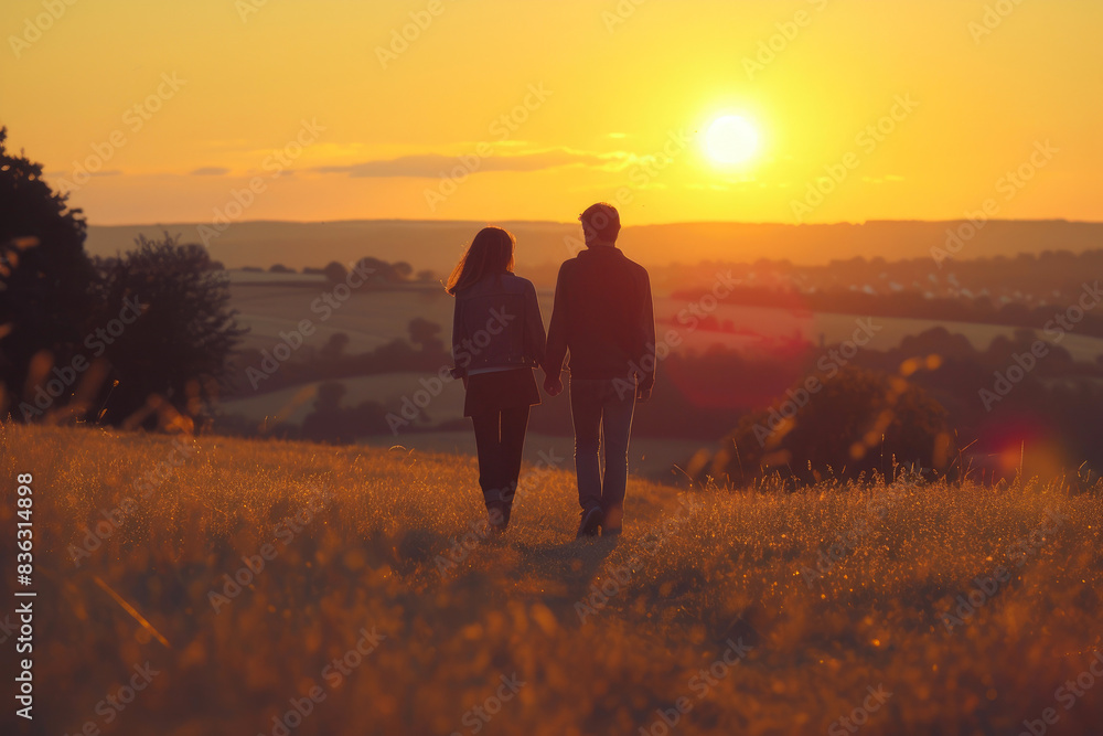 Lovebirds Embracing in Rural Sunset Lovebirds Embracing in Rural Sunset