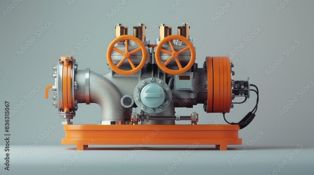 3D rendered pneumatic compressor, engineering theme, flat design, front ...