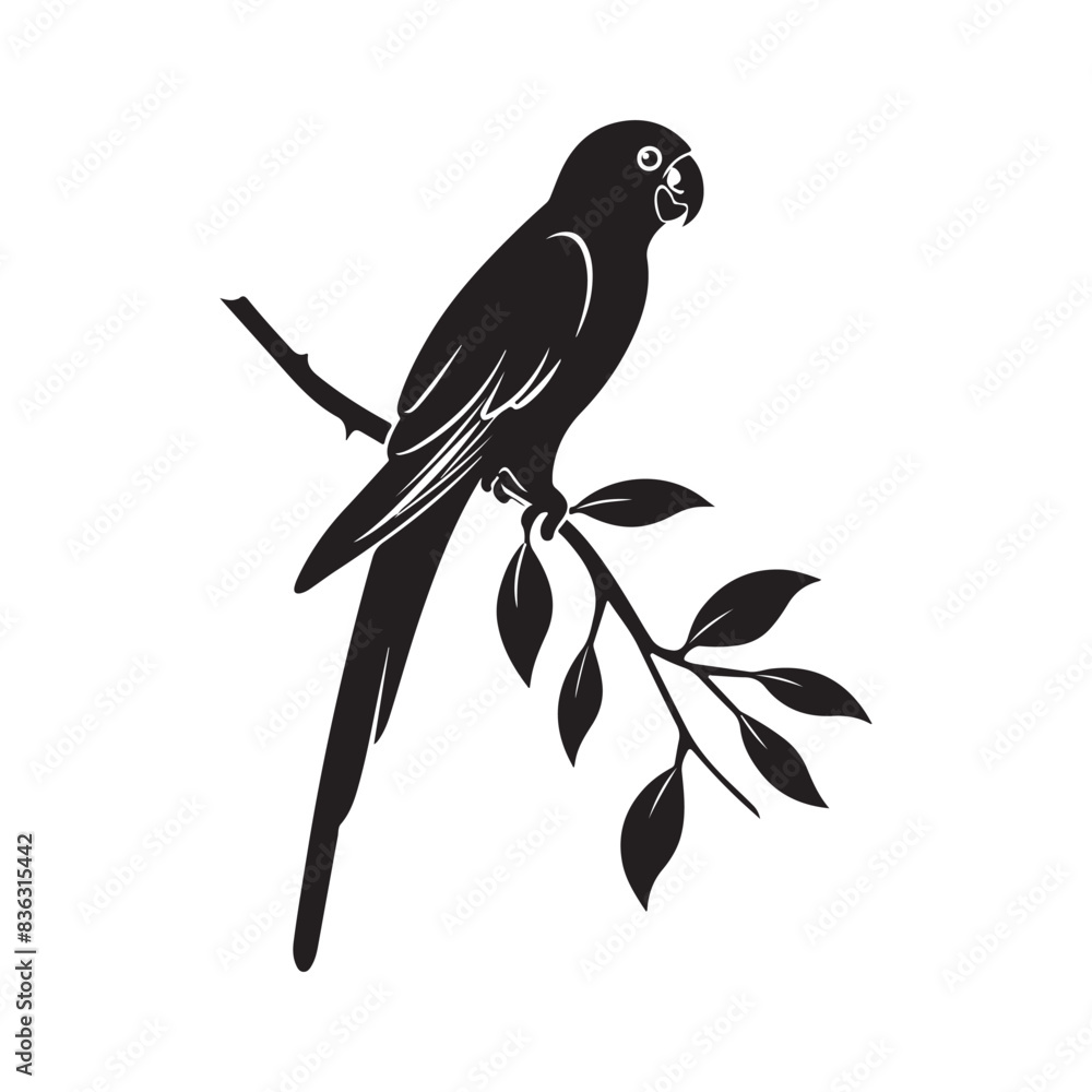 Silhouette of a parrot with a tuft sitting on a branch Silhouette of a parrot with a tuft sitting on a branch