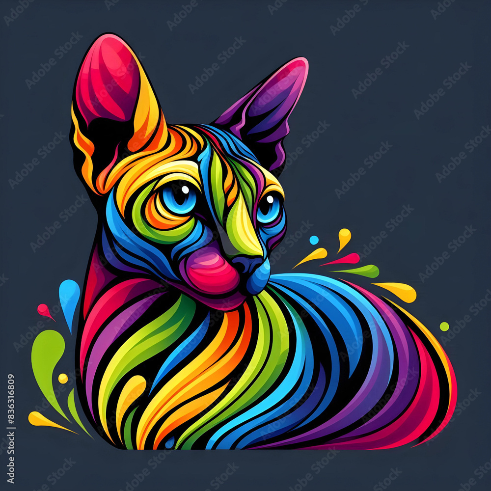 a vibrant, stylized Sphynx cat. with spectrum of bright, bold colors a vibrant, stylized Sphynx cat. with spectrum of bright, bold colors
