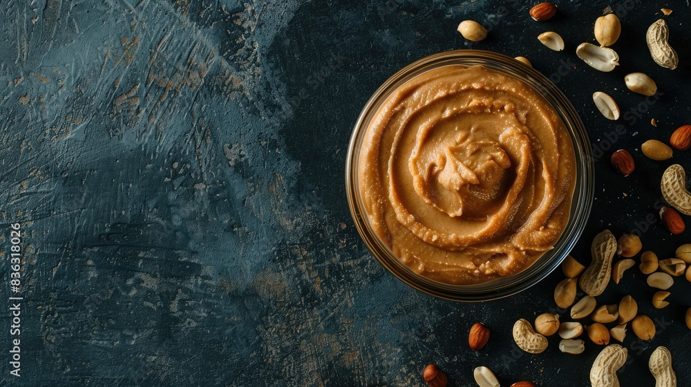 National Peanut Butter Day Overhead View of Peanut Paste in Glass Bowl with Nuts as Vegan Nutrition Concept National Peanut Butter Day Overhead View of Peanut Paste in Glass Bowl with Nuts as Vegan Nutrition Concept