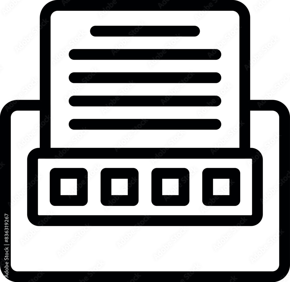Simple black and white line art vector illustration of a desktop printer icon for printing documents in an office or home workspace Simple black and white line art vector illustration of a desktop printer icon for printing documents in an office or home workspace