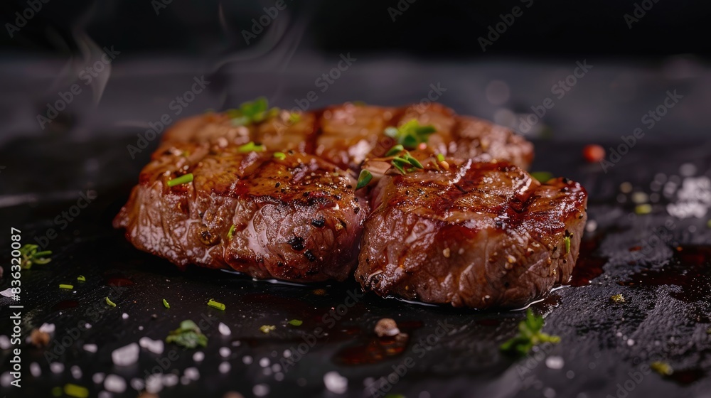 Grilled beef steak served hot and fresh