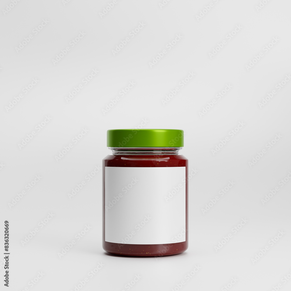 Glass jam jar with blank label isolated over white background. Mockup template. 3d rendering. Glass jam jar with blank label isolated over white background. Mockup template. 3d rendering.