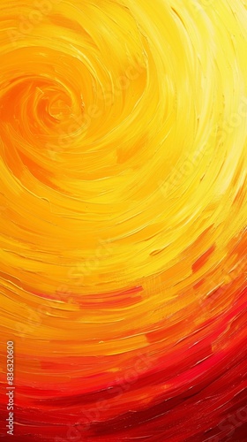 Abstract painting of swirling yellow and red colors