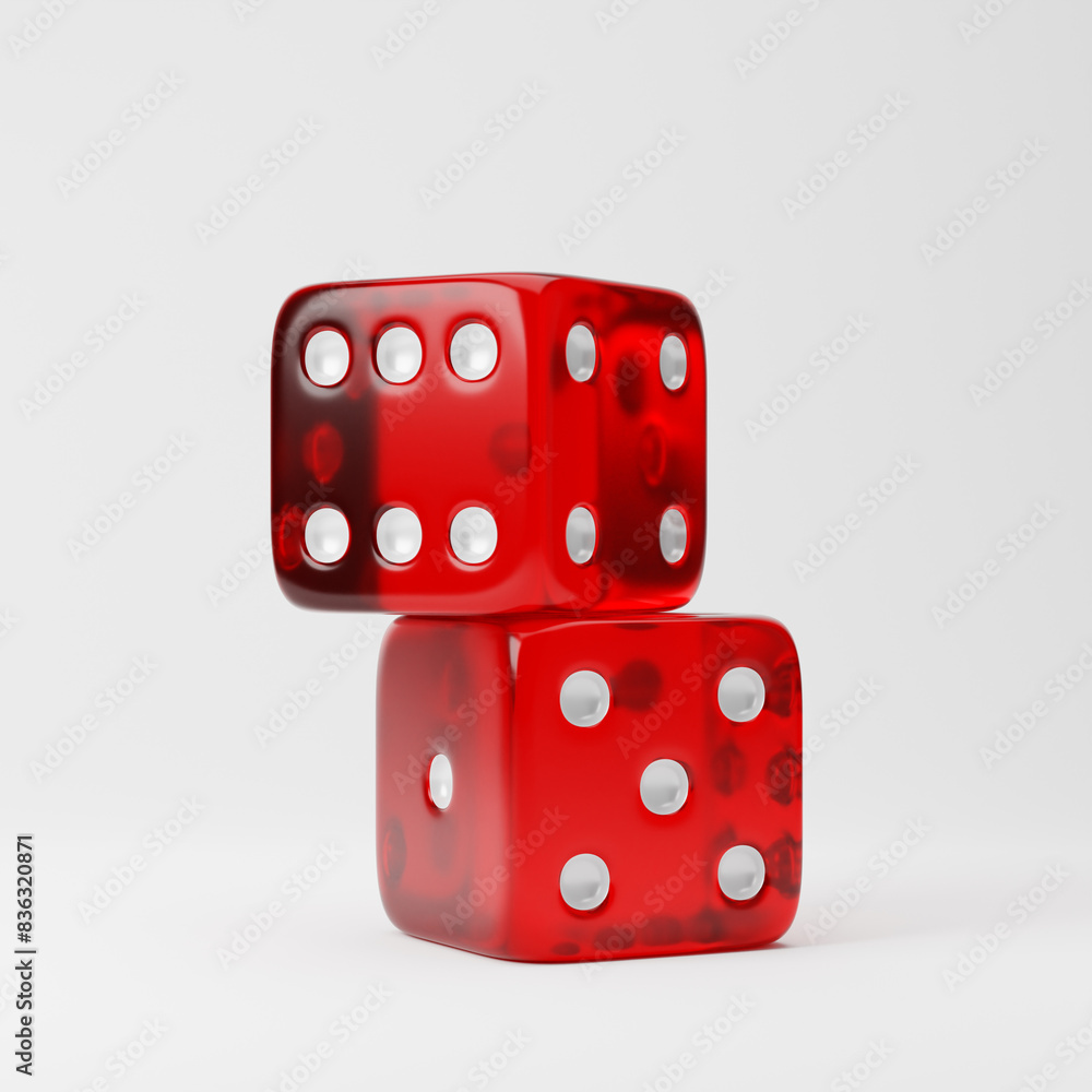 Red dice isolated over white background. 3D rendering. Red dice isolated over white background. 3D rendering.