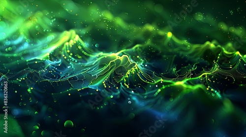 A green wave with a lot of sparkles. The wave is very long and it looks like it is moving