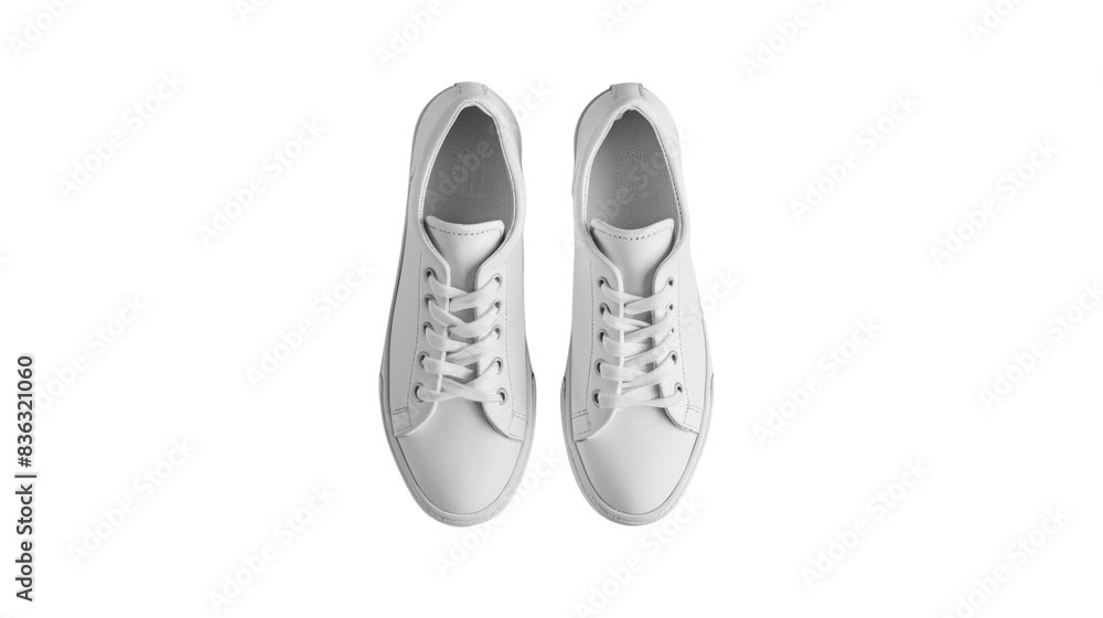 White leather sneakers, top down view White leather sneakers, top down view