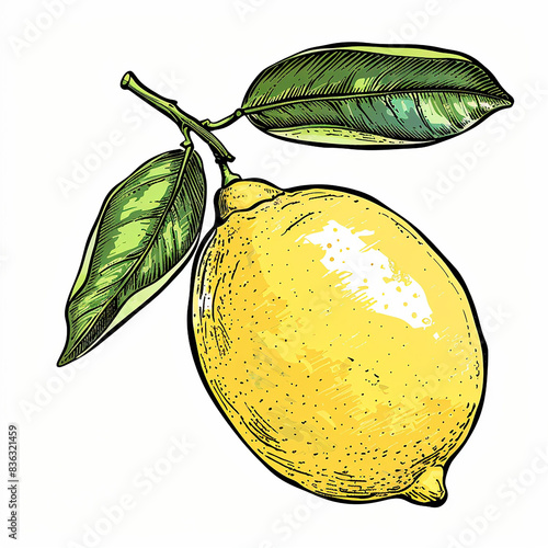 Defined cartoon illustration of a juicy yellow ripe lemon on white background png photo