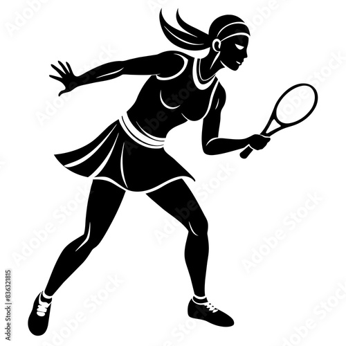 Women Tennis player body vector silhouette on a white background.