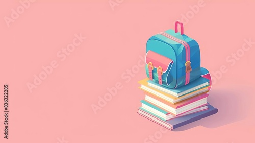 Wallpaper Mural Isometric illustration of a stack of books and a backpack, representing education and Back To School concept, with space for text Torontodigital.ca