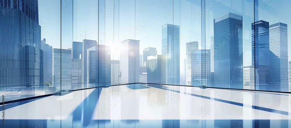 Empty modern business office skyscrapers. High-rise buildings in commercial district with blue sky. bright and clean high tech office background Empty modern business office skyscrapers. High-rise buildings in commercial district with blue sky. bright and clean high tech office background