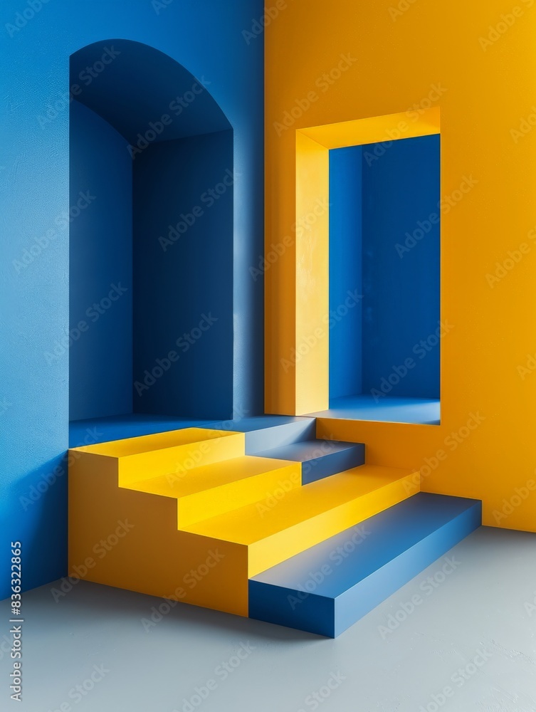 Yellow Steps Leading to Blue and Yellow Room With Arched Doorway Yellow Steps Leading to Blue and Yellow Room With Arched Doorway