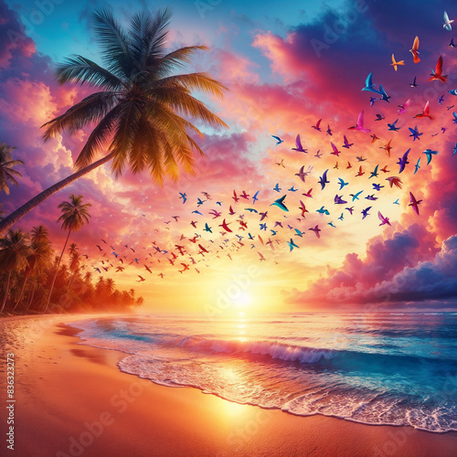 Sunset beach of sea image background