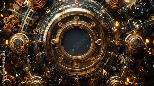 Golden Gears and Wizard Symbols in a Steampunk Mechanism © BrandwayArt