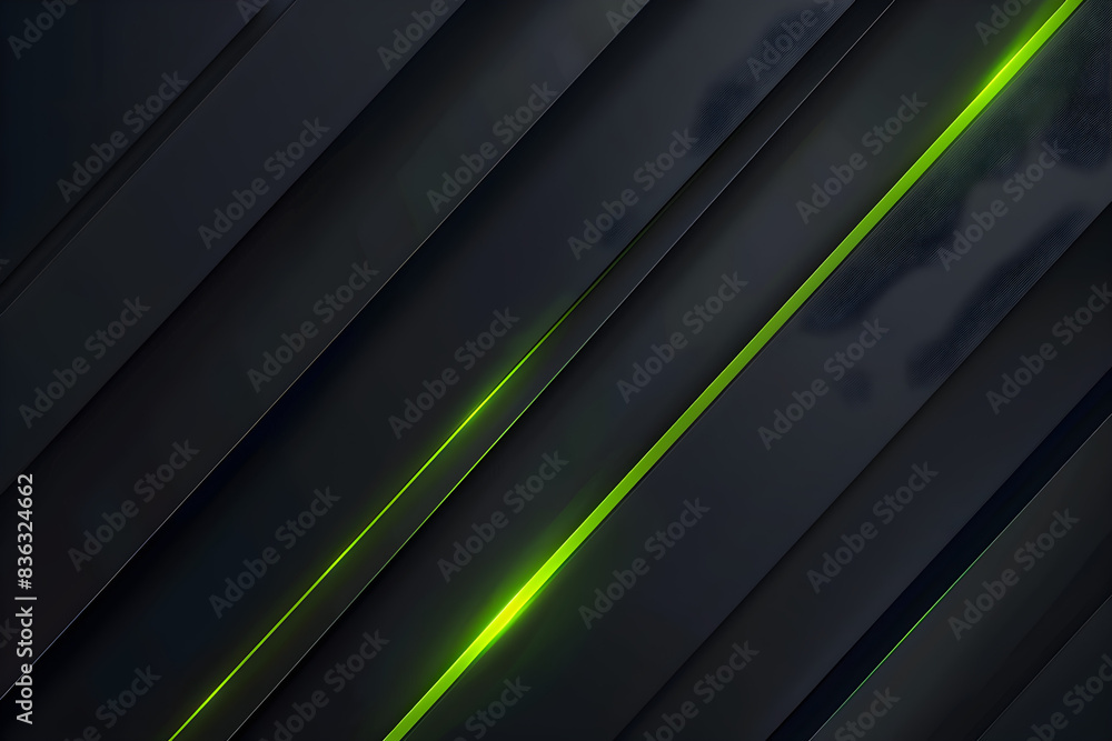 Fototapeta premium Abstract glowing green lines on black background