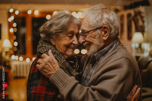 an elderly couple in love is dancing. An elderly man and woman are happy and in love.