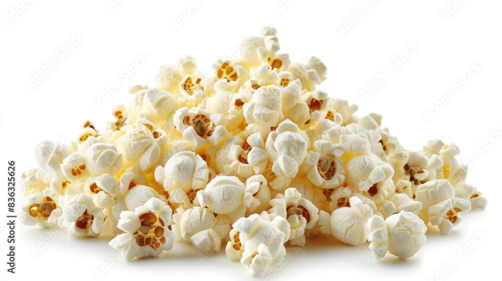 Freshly Popped Popcorn Pile Isolated on White Background