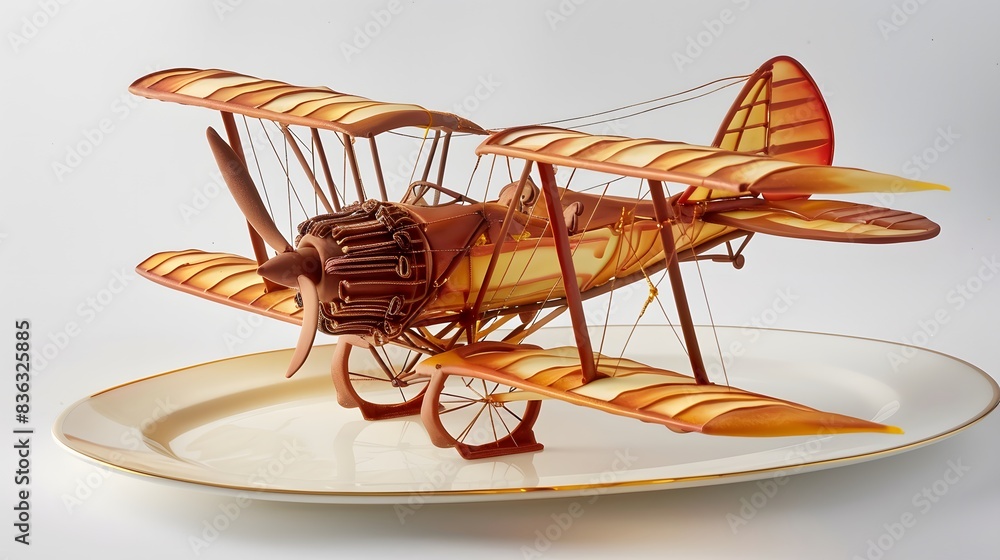 Visualize an elegant, flying pastry inspired by the Wright brothers plane using vibrant colors and detailed textures, blending culinary art with aviation history Visualize an elegant, flying pastry inspired by the Wright brothers plane using vibrant colors and detailed textures, blending culinary art with aviation history