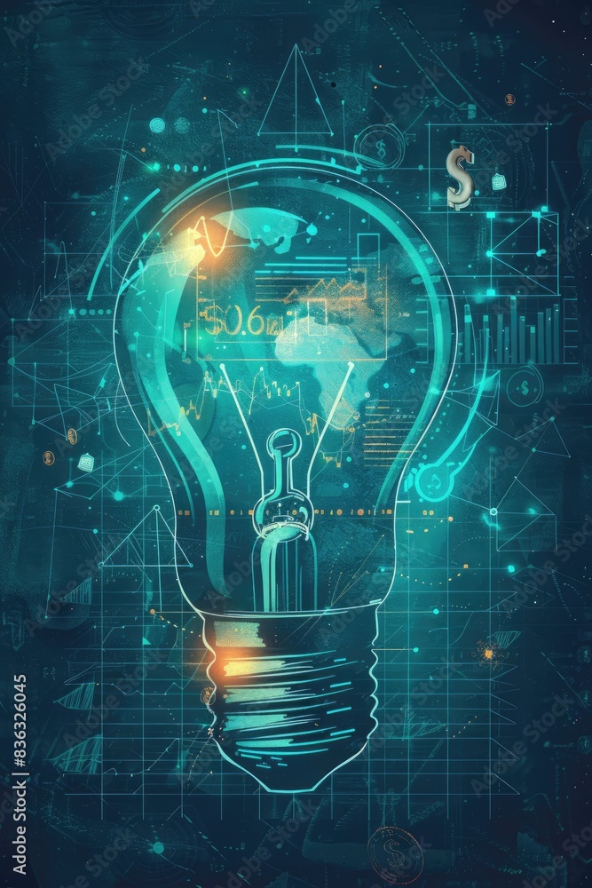 A light bulb illustration with a stock market chart and a dollar sign integrated, representing financial literacy leading to profitable investments, on a calming teal background. A light bulb illustration with a stock market chart and a dollar sign integrated, representing financial literacy leading to profitable investments, on a calming teal background.