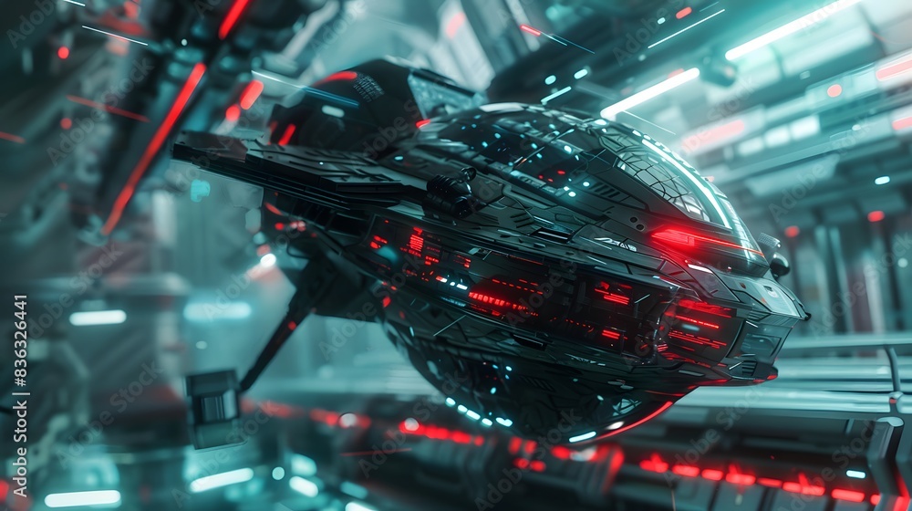 Capture a tilted angle view of a futuristic technology, blending horror thrills with unexpected camera angles Capture a tilted angle view of a futuristic technology, blending horror thrills with unexpected camera angles