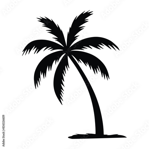 A Palm tree vector silhouette isolated on a white background, Tropical palm tree black clipart. Tropical palm tree