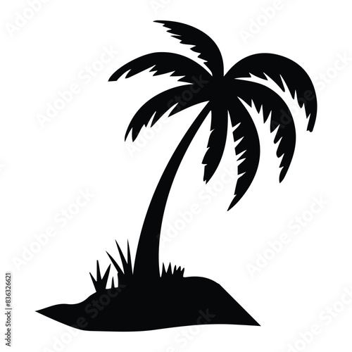 A Palm tree vector silhouette isolated on a white background, Tropical palm tree black clipart. Tropical palm tree