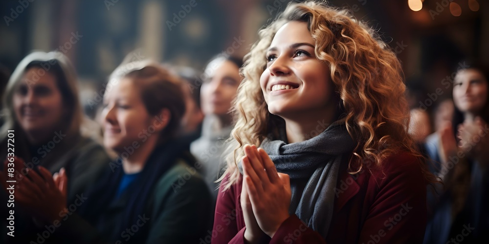 Audience applauding at event with focused attention and enthusiasm. Concept Event Applause, Engaged Crowd, Enthusiastic Reaction Audience applauding at event with focused attention and enthusiasm. Concept Event Applause, Engaged Crowd, Enthusiastic Reaction
