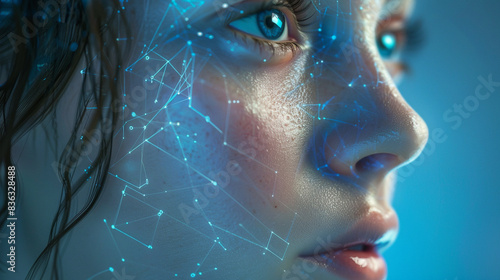 A woman's face with biometric facial, Objecting technology and futuristic concept photo