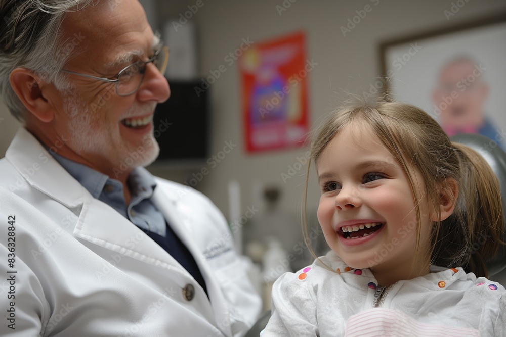 A dentist conducts a checkup on a young girl in a dental clinic, ensuring oral health. A dentist conducts a checkup on a young girl in a dental clinic, ensuring oral health.